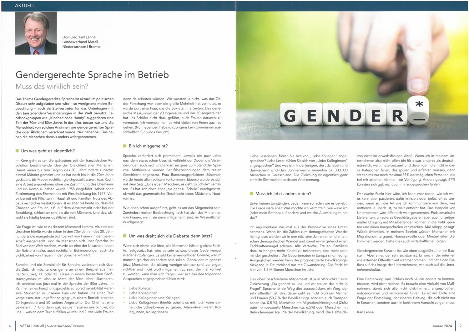 Gendergerechte Sprache - MetallAktuell 01/24